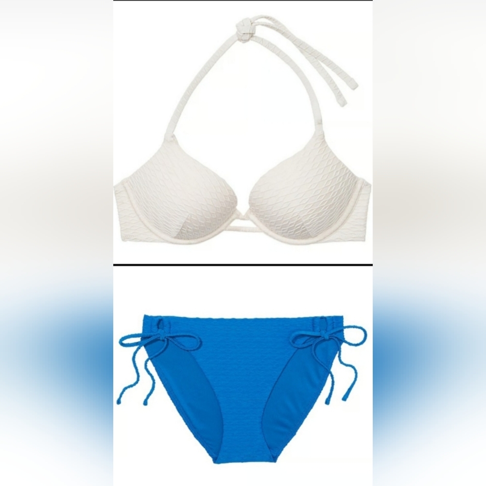 38C/L 38D/L 38DD/L VS Swim Bombshell PushUp Bikini Top Bikini Set Blue White